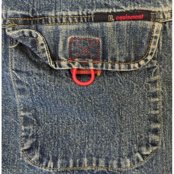 BUM Equipment Baggy Overalls Y2K HipHop Style VTG 90s SpellOut Blue Denim Sz XL - Picture 10 of 10